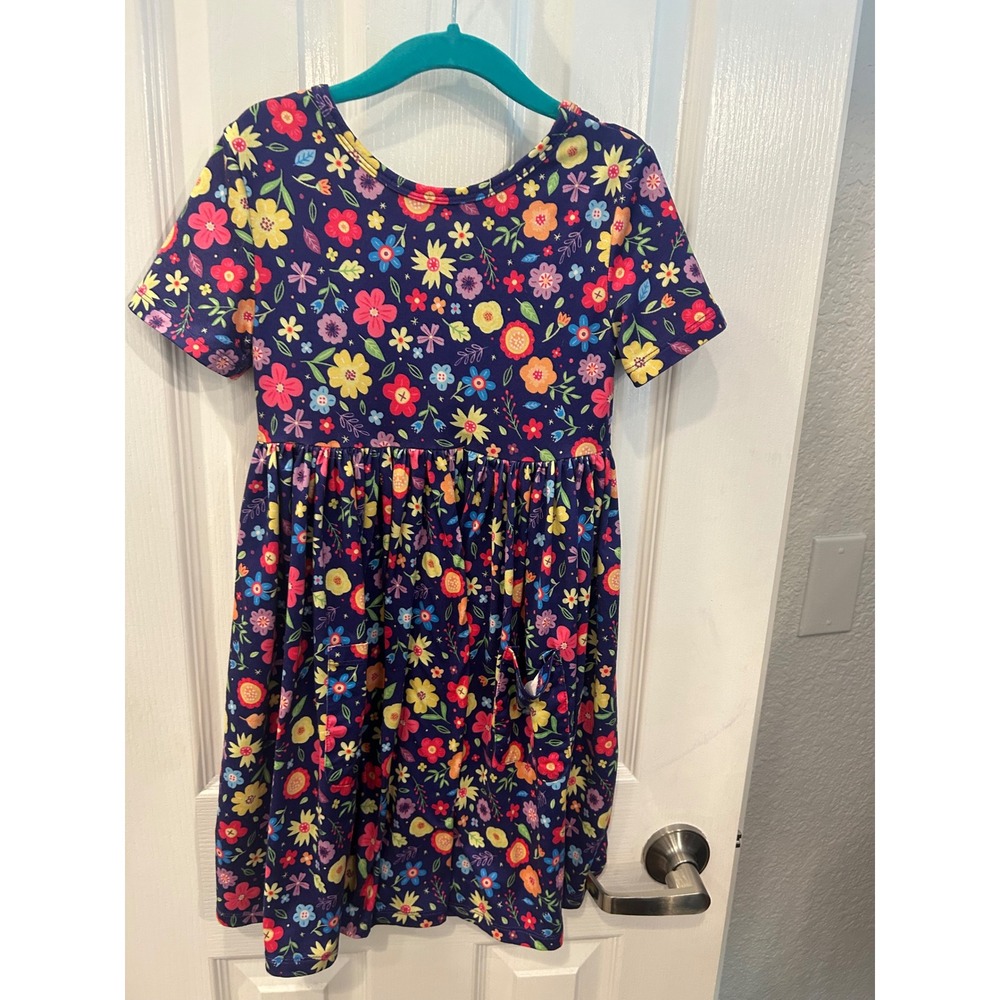 Mila & Rose Dress Navy Blue Floral Short Sleeve Pocket Casual Play Dress 5-6